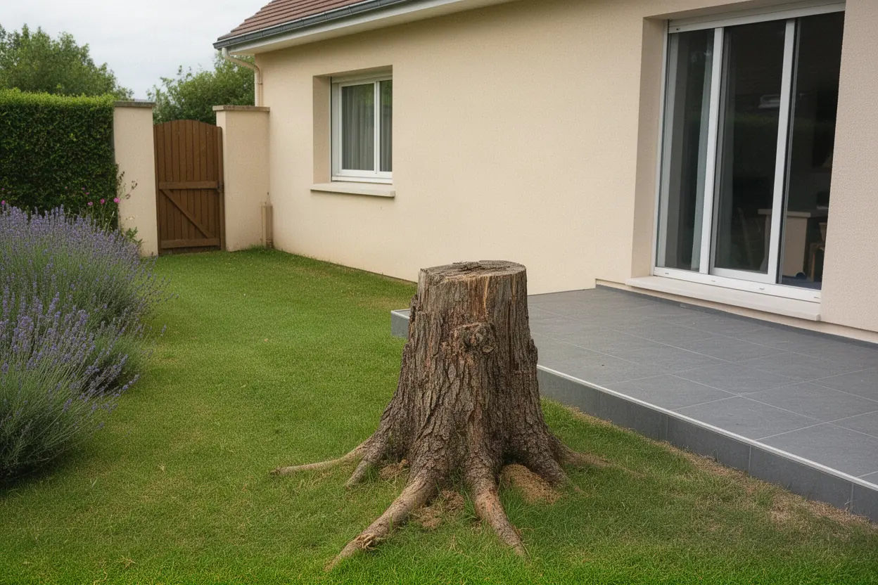 Souche de feuillu près d’une terrasse à Chambray-lès-Tours