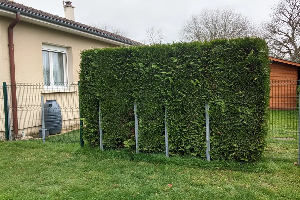 Haie de conifères alignée après intervention à Saint-Cyr-sur-Loire