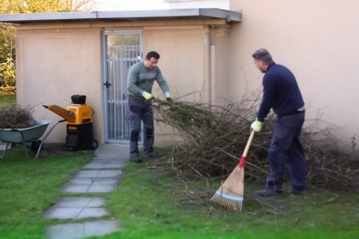 Évacuation de branches après chantier dans un jardin à Fondettes
